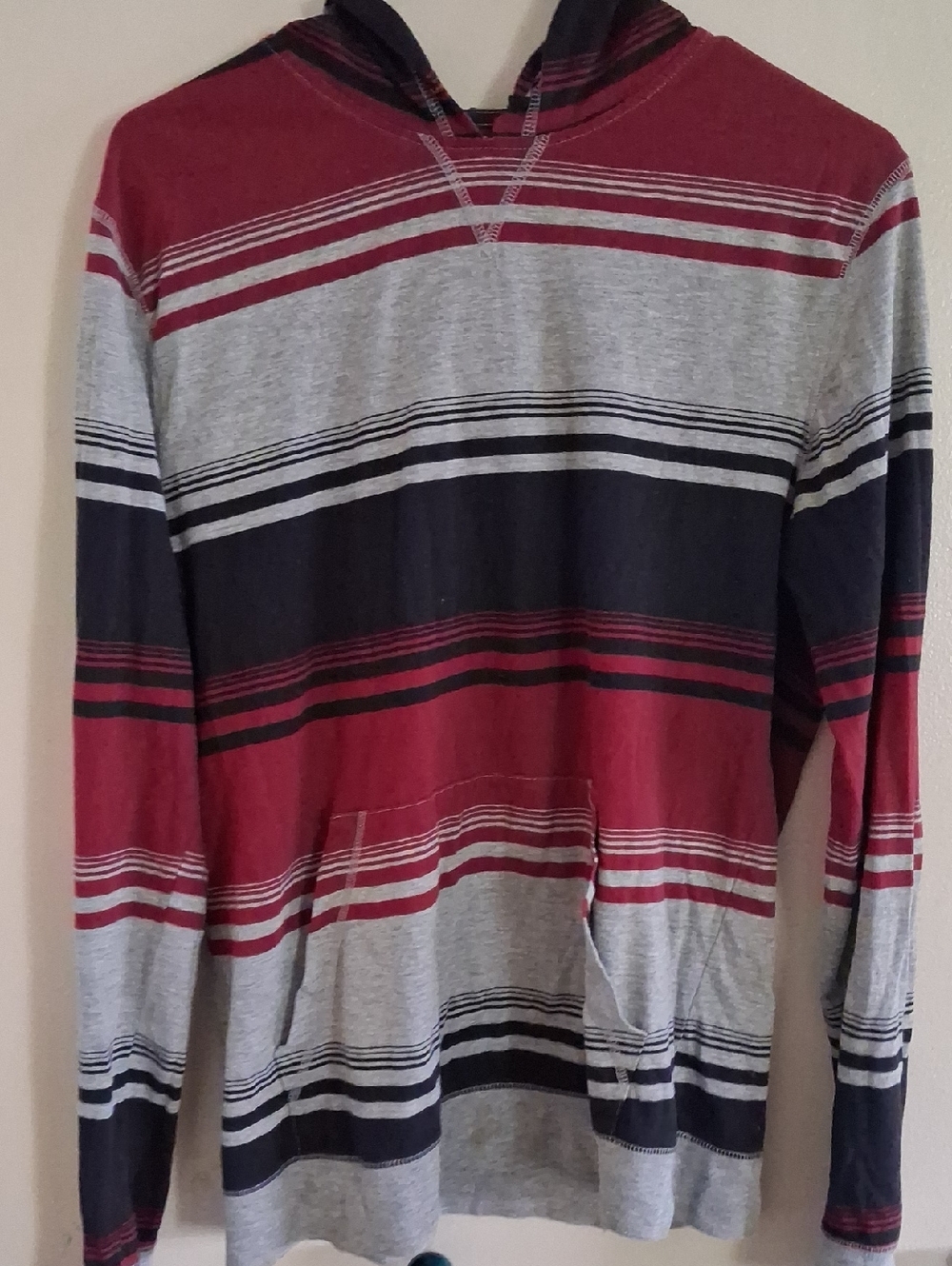 Mossimo Supply Co. Red and Gray Striped Hooded Pullover